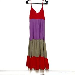 Anthropologie La Petite Francaise Paris Color Block Tiered Maxi Dress Sz S/M